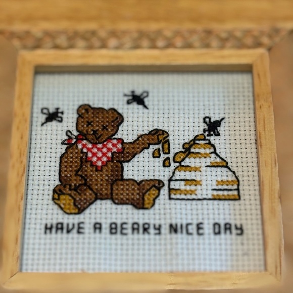 Wooden Framed Handmade Bear Cross-Stitch Art - Picture 4 of 7